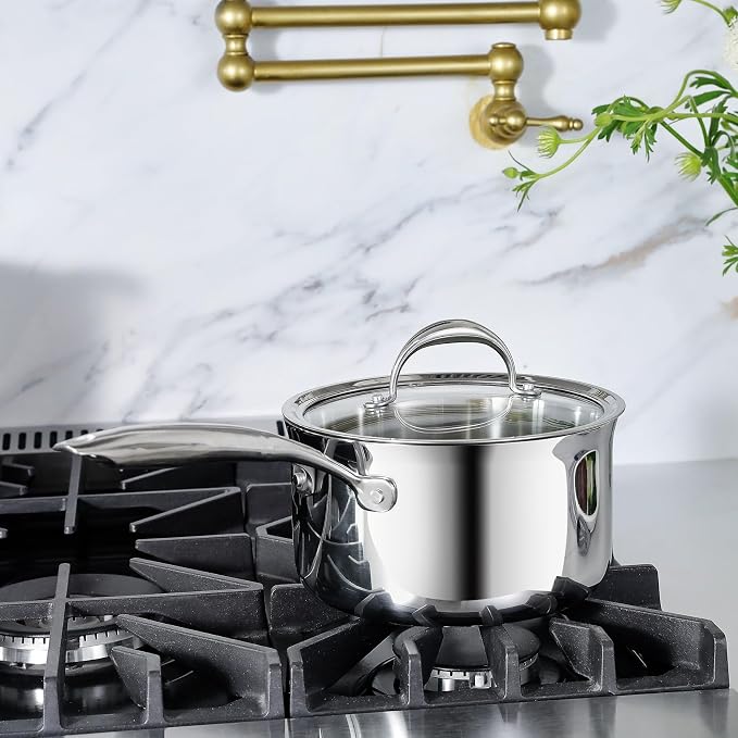 KEAWELL K3 Premium 3-Quart Tri-Ply Fully Clad Stainless Steel Saucepan with Lid, Induction & Oven Safe up to 600°F, Even Heating, Professional Cookware for All Stovetops (3-Qt)