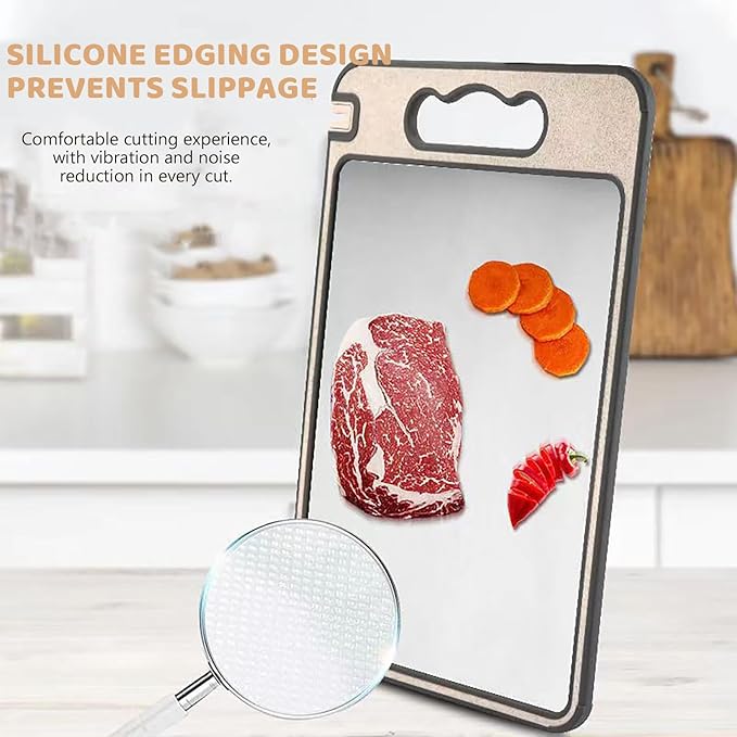 Tibo Cutting Board, 14.3"×9.8" Tibo Titanium Cutting Board with Built-In Knife Sharpener, Double Sided Chopping Board with Grinding Tank, Easy to Clean (1side titanium other side wheat straw)