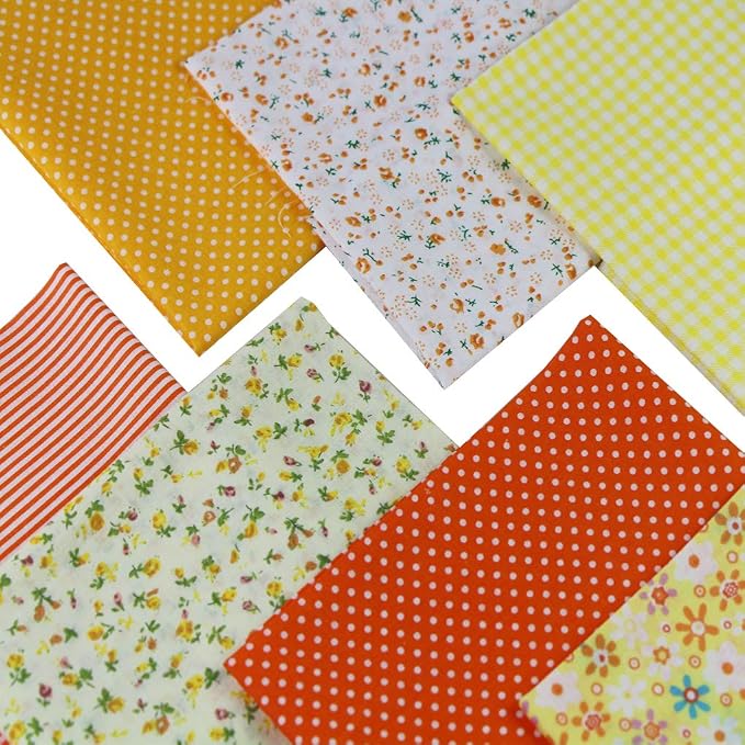 7PCS Different Patterns Printed Cotton Fabric Squares 50 cm x 50 cm Handmade Craft Cloths Bundle for Sewing Patchwork, Quilting, DIY Scrapbooking Tissue (Yellow)