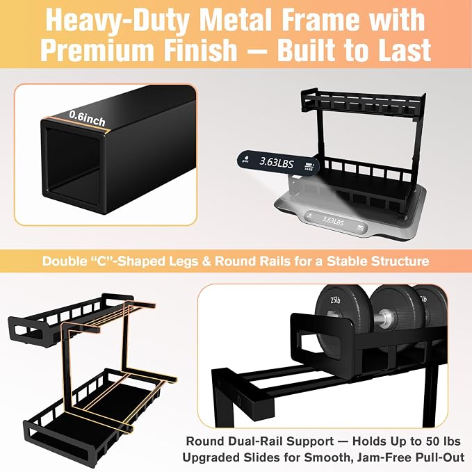 Under Sink Organizer 2 Pack, Metal Large Capacity 2-Tier Sliding Cabinet Storage Rack, Heavy-Duty Rust-Resistant Steel Frame, Holds 50 lbs Each, Adjustable Height 12–16", 14"D x 11"W for Home, Black