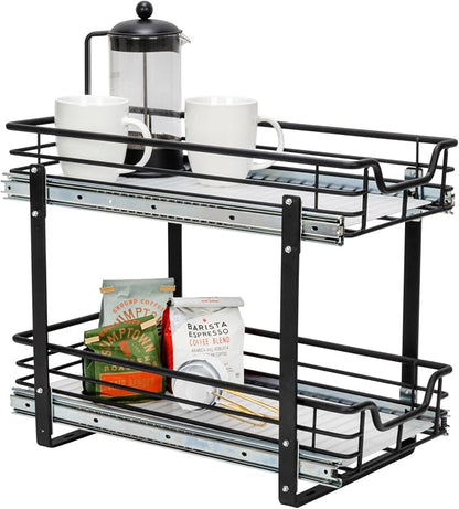 Household Essentials Matte Black Steel Dual Slide Organizer with Plastic Details