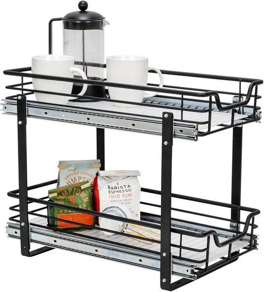 Household Essentials Matte Black Steel Dual Slide Organizer with Plastic Details