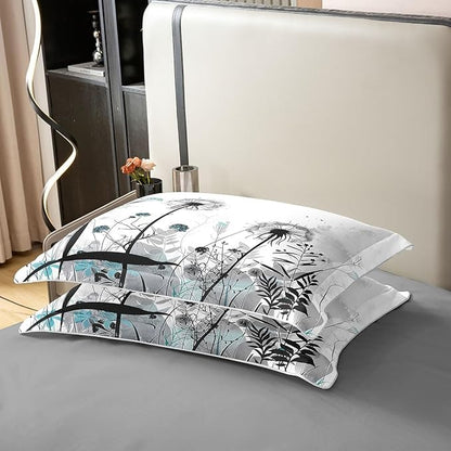 Castle Fairy Dandelion 100% Organic Cotton Comforter Cover Rustic Farm Plants Duvet Cover Set Queen Size for Bedroom Dragonfly Flowers Bedding Set with 2 Pillowcases(Not Comforter)