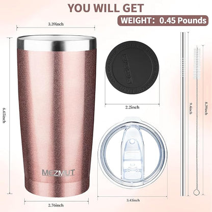 MEZMUT 20oz Tumbler Coffee Travel Mug with Lid and Straw, 4 Pack Stainless Steel Double Wall Vacuum Spill Proof Insulated Tumbler, Hot or Iced Coffee Cups for Drinks (4Pcs, Rose Gold)