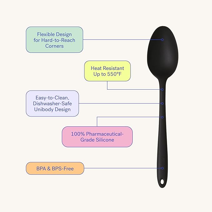 GIR: Get It Right Silicone Spoon, High Heat Resistant Kitchen Tool - Non toxic cooking utensils for Nonstick Cookware, Cooking, Baking and Mixing, Ultimate - 13IN, Black