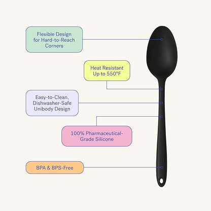 GIR: Get It Right Silicone Spoon, High Heat Resistant Kitchen Tool - Non toxic cooking utensils for Nonstick Cookware, Cooking, Baking and Mixing, Ultimate - 13IN, Black