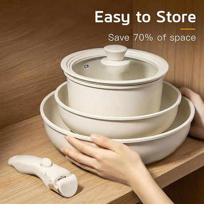 GiPP Ceramic Pots and Pans Set Non Stick, Nonstick Detachable Handle Cookware Sets, Healthy Non Toxic PFAS PFOA & PTFE Free, Dishwasher ＆Oven Safe, Induction Kitchen Pot and Pan
