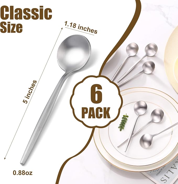 Coffee Spoons Set,Stainless Steel Teaspoons of 6,Espresso Spoons 5.11 inch,Demitasse Dessert Scoop,Small Tea Scoop Mini for Stirring,Matte Finish,Dishwasher Safe