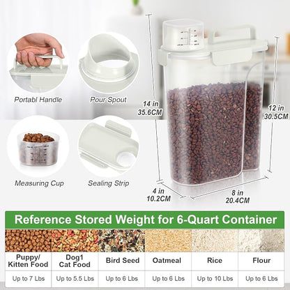 TBMax Airtight Rice Container 10 Lbs, Cereal Dispenser, Pet Cat Dog Food Storage Container, Plastic Kitchen Pantry Food Storage Holder with Cup -Beige