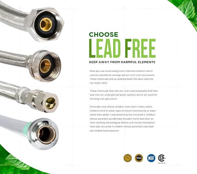 Highcraft Faucet Hose Connector 24" Length, 1/2" IPS X 3/8" Comp FIP Flexible Braided Stainless Steel Supply Line, Bathroom Kitchen Sink Extension (4 Pack)