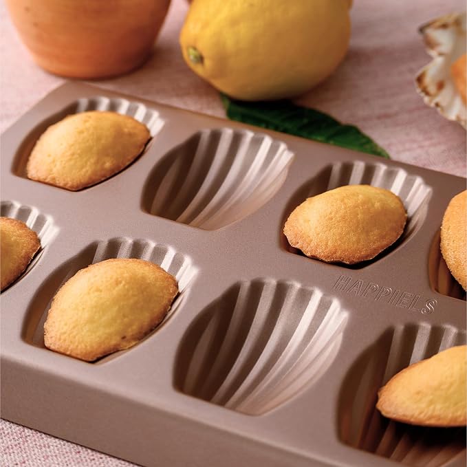 HAPPIELS 12-Well Madeleine Pan 2-Pack Nonstick, PFOA & BPA Free | 24- Well Non Stick Nontoxic Madeleines Pans for oven baking | Madeleine Cake Cookie Mold | Madeleine tray