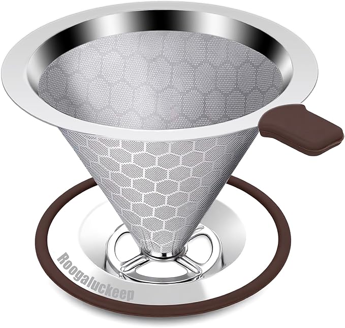 Pour over Coffee Dripper, Stainless Steel Paperless Reusable Coffee Filter, Metal 600 Mesh Strainer Coffee Maker (1-2 Cups)