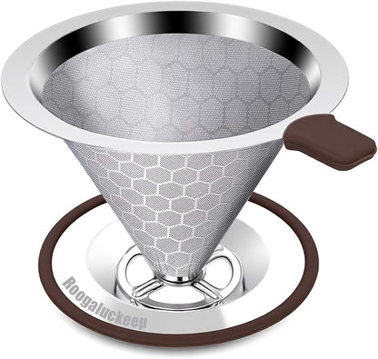 Pour over Coffee Dripper, Stainless Steel Paperless Reusable Coffee Filter, Metal 600 Mesh Strainer Coffee Maker (1-2 Cups)