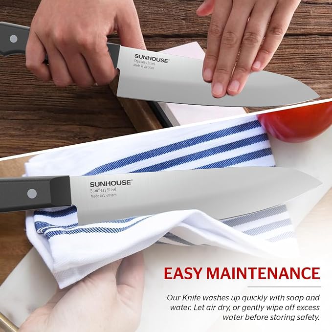 Sunhouse Chef Knife 7.5 Inch Ultra Sharp Kitchen Knife - High Carbon Stainless Steel, Ergonomic Non-Slip Handle, Apartment Essentials, Fathers Day Gift for Dad Husband Him