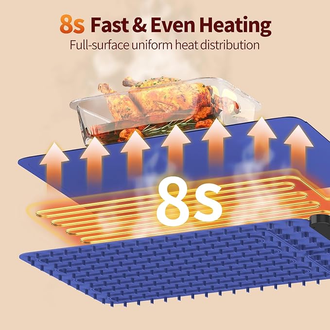 Warming Mat for Food, Silicone Electric Warming Tray with 4 Adjustable Temps & Timer, Food Warming Mat for Countertop, Foldable Portable Food Warmer Mat for Buffets, Parties, Kitchen, Family