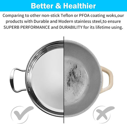 Stainless Steel Pots and Pans Set, 7-Piece Kitchen Cookware Sets with Glass Lids, Stay-Cool Handle, Oven Safe, Works with Induction/Electric and Gas Cooktops, Dishwasher