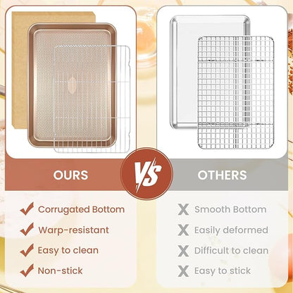 Heavy Duty Baking Sheet with Wire Rack Set, Thickened Carbon Steel pan 17.5"x11.8" with Cooling Rack, Nonstick Baking Pan Warp Resistant, 50 Parchment Sheets for Baking Cookie, Roasting Veggie & Bacon