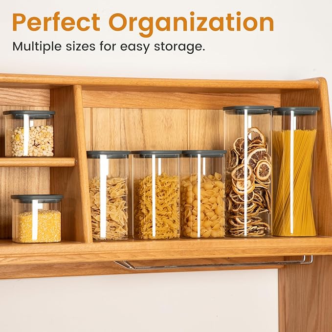 Square Glass Food Storage Jars with Lids Set of 5, Perfect for Pasta, Cookies, Nuts, Coffee, Cereal, Flour,Organize Your Kitchen with these BPA-Free Glass Jars with Silicone Lids