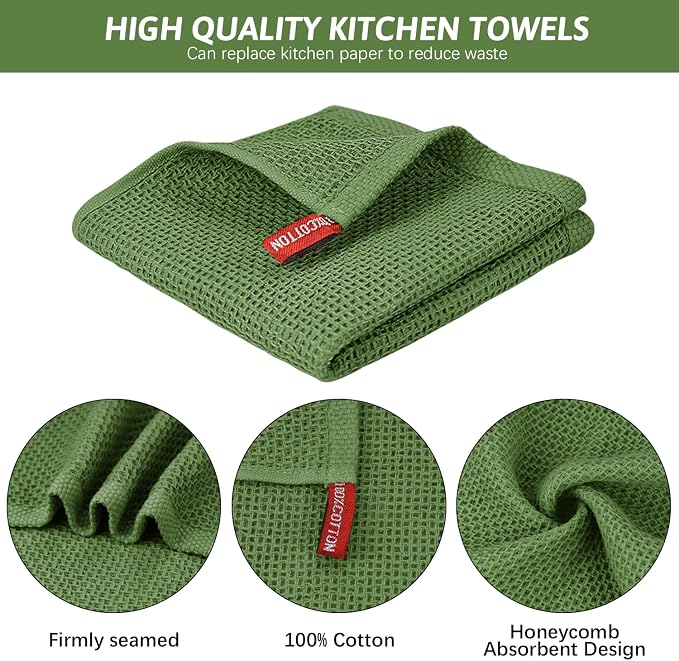 Nialnant 100% Cotton Kitchen Dish Towels,Waffle Weave Dish Cloths for Washing Dishes,Soft Absorbent Dish Rags,Quick Drying Cleaning Rags-12x12 in, 6 Pack