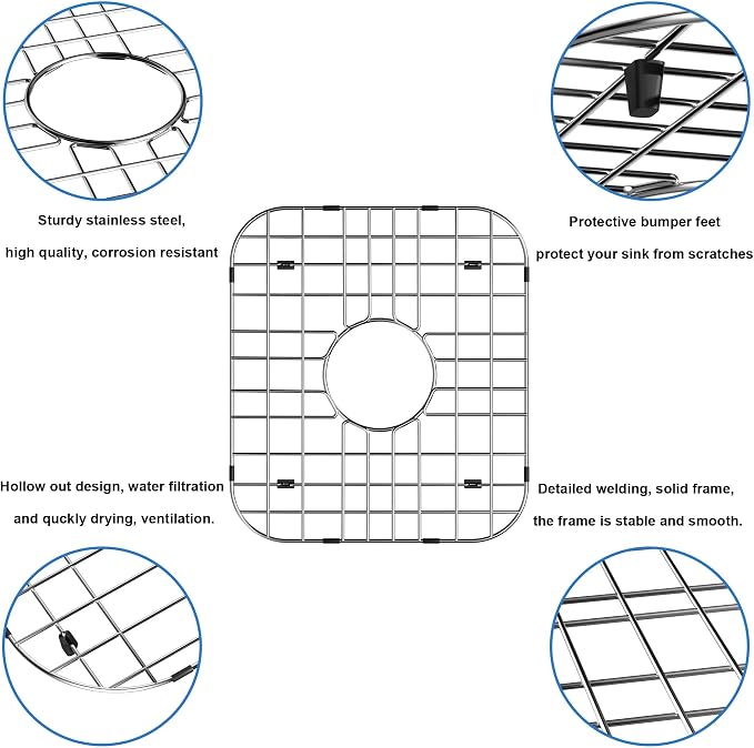 13.7"L X 11.6"W Sink Bottom Grid Protector Kitchen Universal Sink Grate, Stainless Steel Sink Drying Rack with Center Drain for Kitchen Double Bowl Sink, 2Pack
