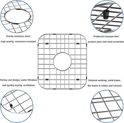 13.7"L X 11.6"W Sink Bottom Grid Protector Kitchen Universal Sink Grate, Stainless Steel Sink Drying Rack with Center Drain for Kitchen Double Bowl Sink, 2Pack