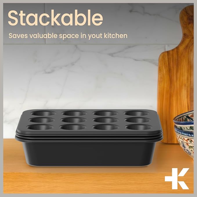 Bakken 4-Piece Bakeware Sets, Nonstick Carbon Steel Baking Sheet, Stackable Space-Saving Bakeware, Dishwasher Safe, Stain-resistant, PFOA, PFOS, & PTFE Free, Oven Safe Up To 450°F, Black
