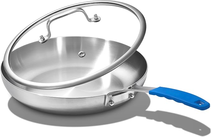 Inqibee 8.5 Inch Tri-Ply Stainless Steel Frying Pan with Lid, Skillet, Induction Cooking Pan, Chef's Pan, Induction Cooking Pans, Pots and Pans Set, Dishwasher Safe and Detachable Handle