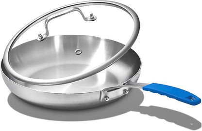 Inqibee 8.5 Inch Tri-Ply Stainless Steel Frying Pan with Lid, Skillet, Induction Cooking Pan, Chef's Pan, Induction Cooking Pans, Pots and Pans Set, Dishwasher Safe and Detachable Handle