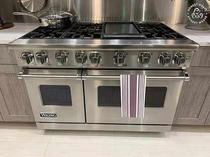 HONEST WEAVE GOTS Certified Organic Cotton Kitchen Hand and Dish Towel Sets - Oversized 20x30 inches, Fully Hemmed, in Designer Colors, 6-Pack, Plum Stripe