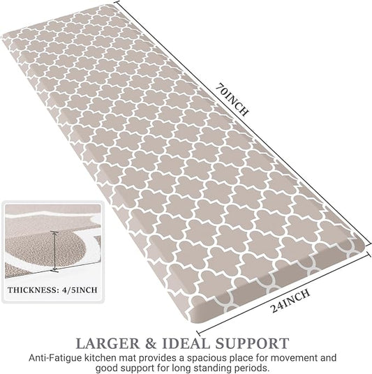 WISELIFE Anti Fatigue Floor Mat - 4/5 Inch Thick Kitchen Mat Non Slip Waterproof Heavy Duty Ergonomic Comfort Mat Durable for Home, Office, Sink, Laundry,(24" x 70", Khaki)