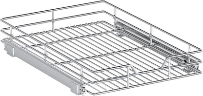 Pull Out Cabinet Organizer, 15.5" W x 21.5" D, Heavy Duty Chrome Slide Out Shelf for Base Cabinets, Sliding Wire Basket Drawer for Pantry Items, Bowls, Containers & Cleaning Supplies