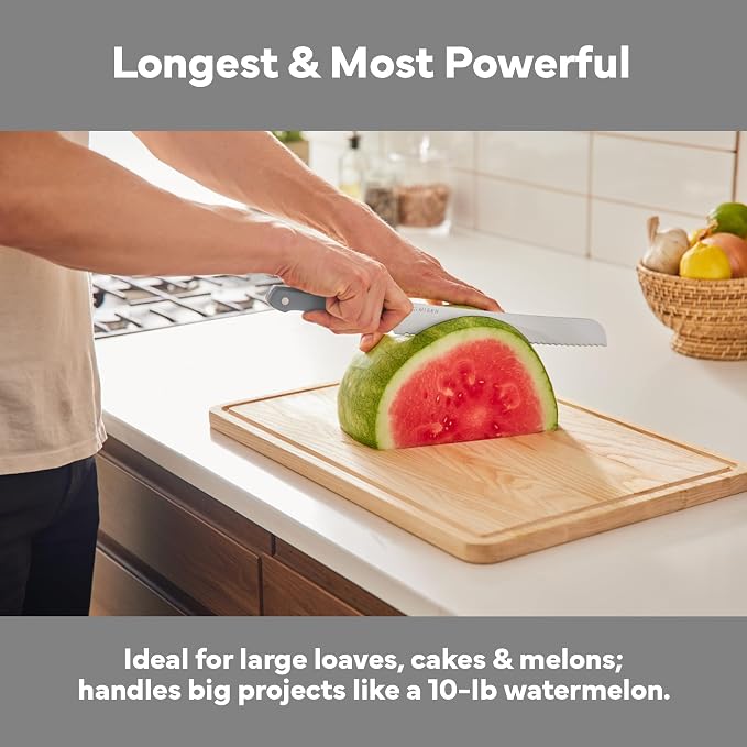 Misen Serrated Bread Knife - High-Carbon Japanese AUS8 Steel - Perfect for Soft Foods, Bread, Pastries, and Fruits - Verstatile Slicer, Razor-Sharp Edge, Durable Blade, Ergonomic Handle - 10", Gray