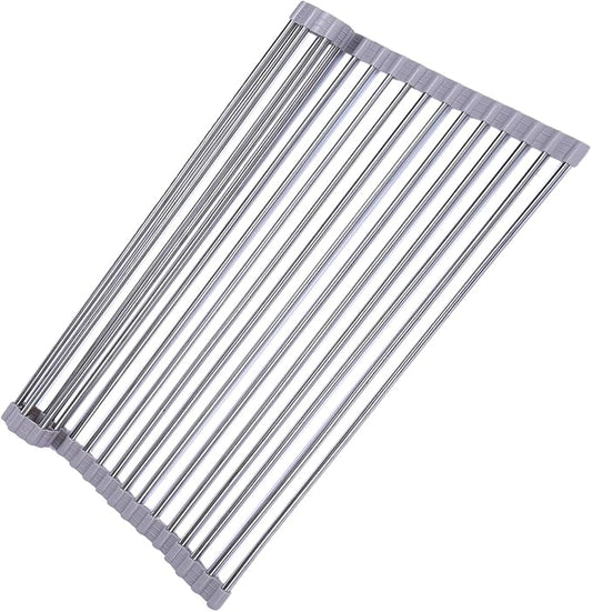 Ahyuan Roll up Dish Drying Rack Over The Sink Kitchen Roll up Sink Drying Rack Portable Dish Drainer Foldable Dish Drying Rack (Warm Gray, 20.5''X14'')