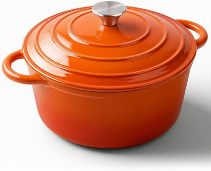 Miereirl 6 Quart Enameled Dutch Oven Pot with Lid, Cast Iron Dutch Oven with Dual Handles for Bread Baking, Cooking, Non-stick Enamel Coated Cookware (Orange)