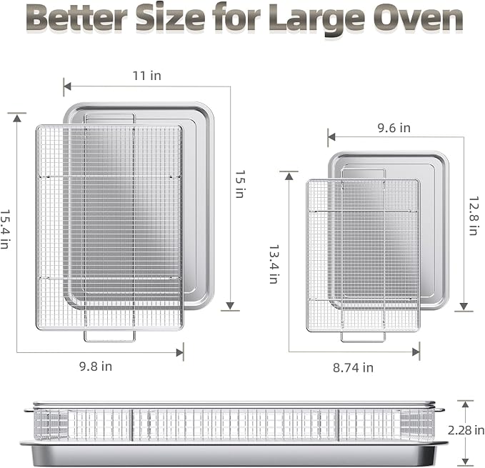 Air Fryer Basket for Oven, 25% Thicker, OPENICE 2 Set Oven Air Fryer Basket and Tray with Magnetic Cheat Sheet, Stainless Steel Air Fryer Pans and Crisper Tray for Convention