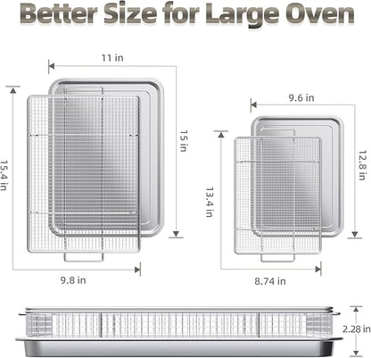Air Fryer Basket for Oven, 25% Thicker, OPENICE 2 Set Oven Air Fryer Basket and Tray with Magnetic Cheat Sheet, Stainless Steel Air Fryer Pans and Crisper Tray for Convention