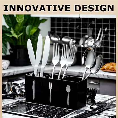 Silverware Organizer Countertop,Acrylic Small Silverware Caddy for Countertop,Knife Fork and Spoon Organizer for Kitchen Storage,Cabinet and Dining Room(Black)