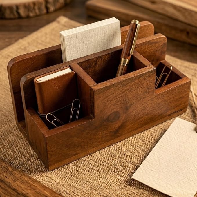 nestroots Silverware, Napkins & Spoon Holder, Acacia Wooden Utensil Caddy, Organizer Countertop, Cutlery Holder for Party, Fork, Knife Organizer