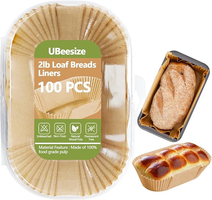UBeeize 2lb Loaf Pan Liners, 100 PCS Loaf Pan Liners for Baking Bread 9x5, Non-Stick Bread Pan Liners, Pre-formed Rectangle Paper for Bread and Cakes