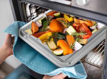 Baking Sheet with Wire Rack Set, 15.35''x 11.5'' Stainless Steel Cookie Sheet and Cooling Rack, Non-stick Cooking Pan with Grease Mesh Strainer Kitchen Bakeware for Smoker and Grills,Oven Safe
