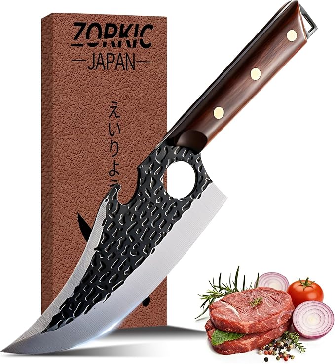 Butcher Knife, Hand Forged Serbian Chef Knivfe & Meat Cleaver & Viking Knife, Meat Cutting Kitchen Knife for Home, Outdoor Cooking, Camping BBQ Idea Gift for Men