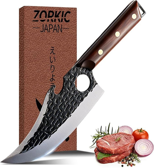 Butcher Knife, Hand Forged Serbian Chef Knivfe & Meat Cleaver & Viking Knife, Meat Cutting Kitchen Knife for Home, Outdoor Cooking, Camping BBQ Idea Gift for Men