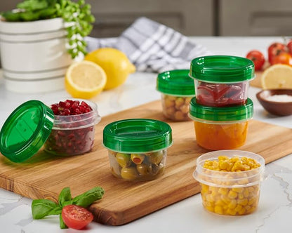 PLASTICPRO 6 Pack Twist Cap Food Storage Containers with Green Screw on Lid- 4 oz Reusable Meal Prep Containers - Small Freezer Containers Microwave Safe Green Plastic Food Storage