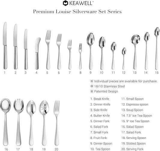 KEAWELL Premium 8-Piece Louise Long Handle Spoons, 18/10 Stainless Steel, Brilliant Mirror Finish, Ideal for Coffee, Cocktails, and Beverages, Dishwasher Safe (7.5 inch, 8)