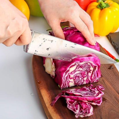 WELLSTAR Chef Knife 8 Inch, Razor Sharp German Stainless Steel Blade with Comfortable SS Hollow Finger Guard Handle for Kitchen Meat Sushi Vegetable Fruit Cutting Slicing Dicing, Gift Box
