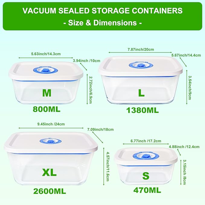 Elmond Glass Vacuum Containers (3-Size Set S M L)– Universal Compatible with Nozzles 2.4-3.8cm/0.95-1.5 in – For Handheld & Desktop Sealers