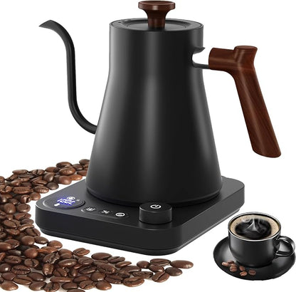 RHD Gooseneck Electric Kettle with Temperature Control LCD Display, 0.9L/900ml Pour Over Coffee & Tea Kettle, 1200W Fast Boil, Keep Warm, 304 Stainless Steel, Black
