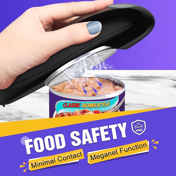 One Touch Battery Operated Electric Can Opener Fits Almost Size Can With Smooth Edge, Hands Free Electric Can Openers for Kitchen, Kitchen Gadgets Automatic Can Openers for Seniors, Arthritis Black