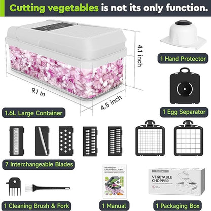 MealHelper 12-in-1 Vegetable Chopper, 7 Blade Veggie Chopper, Practical Food Chopper with Container, Cheese Grater, Home Essentials & Kitchen Gadgets(Black/White)