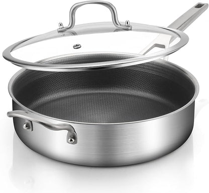 Yeksum 7 Quarts Saute Pan with Lids, Nonstick 12 Inch Deep Frying Pan, Tri-Ply Large Skillet with Lid with Stay Cool Handle, Dishwasher, Metal Utensil Safe, Suit for All Stove Up to 600℉ Compatible
